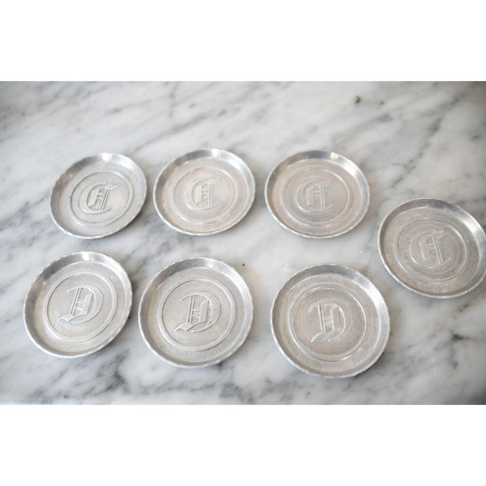 Set of 7 MCM Metal Monogrammed Drink Coasters C or D